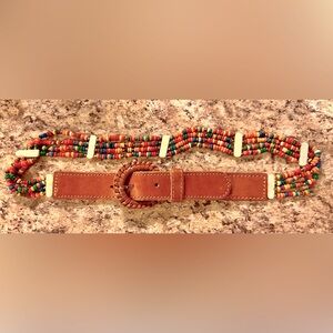 Genuine Leather & A Rainbow Of Bone Bead Belt Made in India Fits 26”-30” Waist